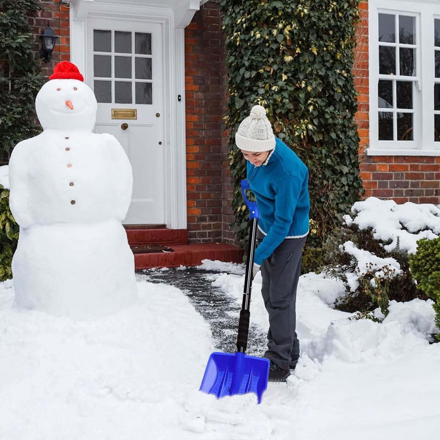 Hmfmdy Snow Shovel for Car Driveway Home Garage, Survival Shovel, Wide Ice Scraper, Lightweight Portable Detachable Snow Removal Tool for Garden Camping Outdoor Emergency Snowman Playing - Blue