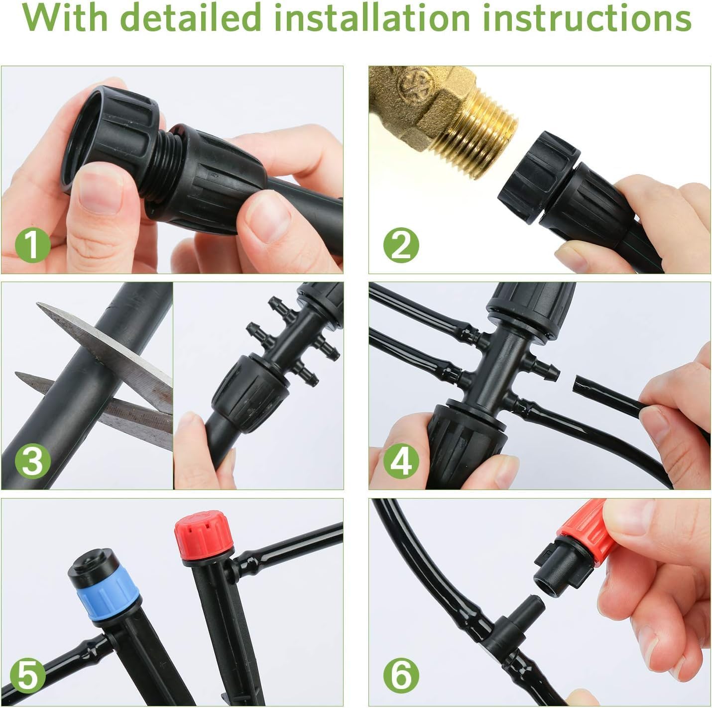 OAHAO 240FT Drip Irrigation System Kit, Automatic Garden Watering Misting System with 1/2 inch Hose 1/4 inch Distribution Tubing Drip Emitters Drip Spray 2 in 1 Nozzle for Greenhouse, Yard, Lawn