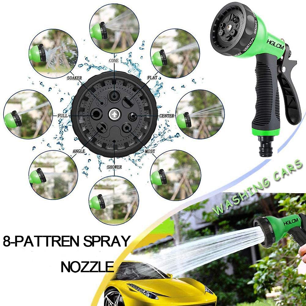 HGLCM 25ft/50ft/75ft/100ft/125ft Expanding Garden Water Hose Pipe with 8 Function Spray Gun 3 Times Expandable Flexible Magic Hose Anti-Leakage Lightweight Easy Storage (Green, 100ft)