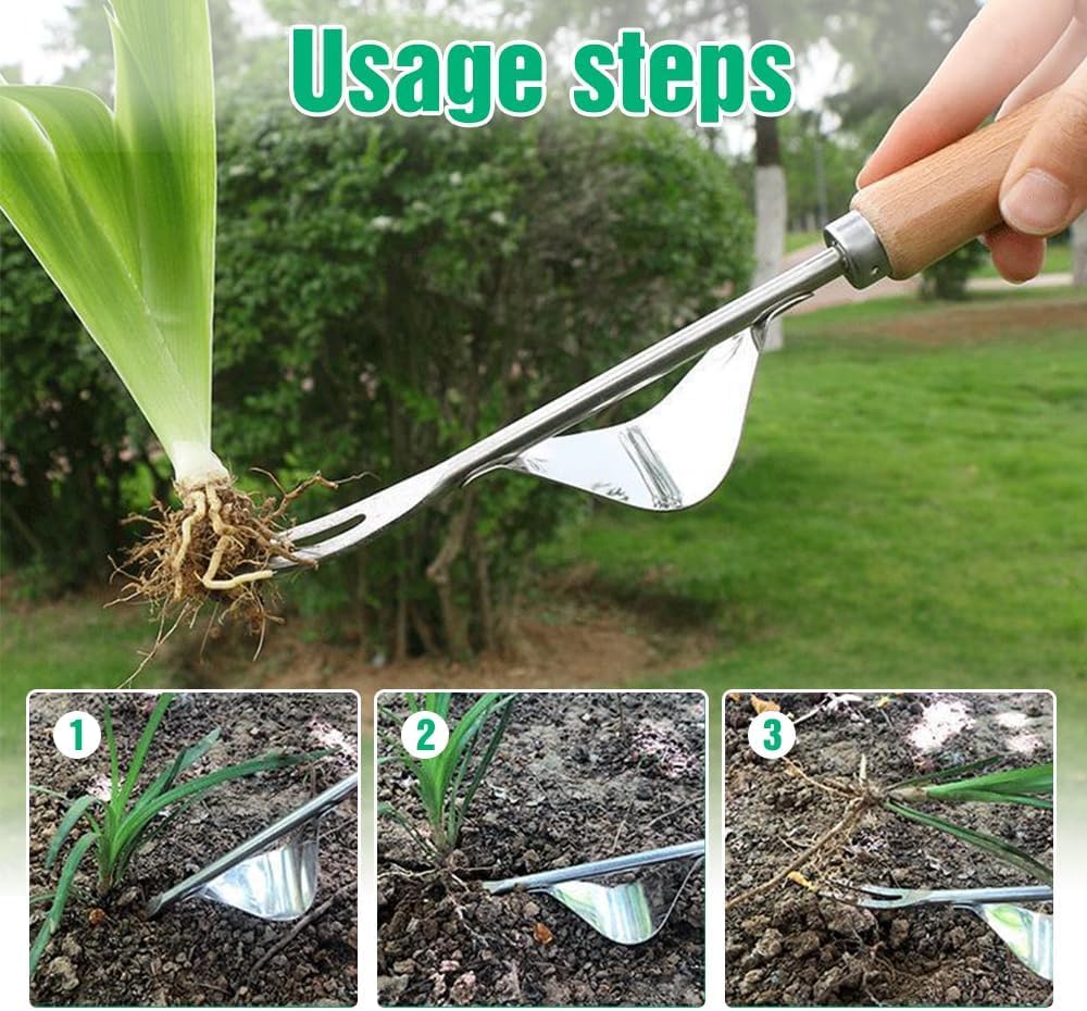 Weeding Tool V-Shaped Forks, Stainless Steel Weed Puller Tool with Metal Leverage Base to Easy Weed Removal & Deeper Root Digging, Manual Hand Weeder (1PCS)