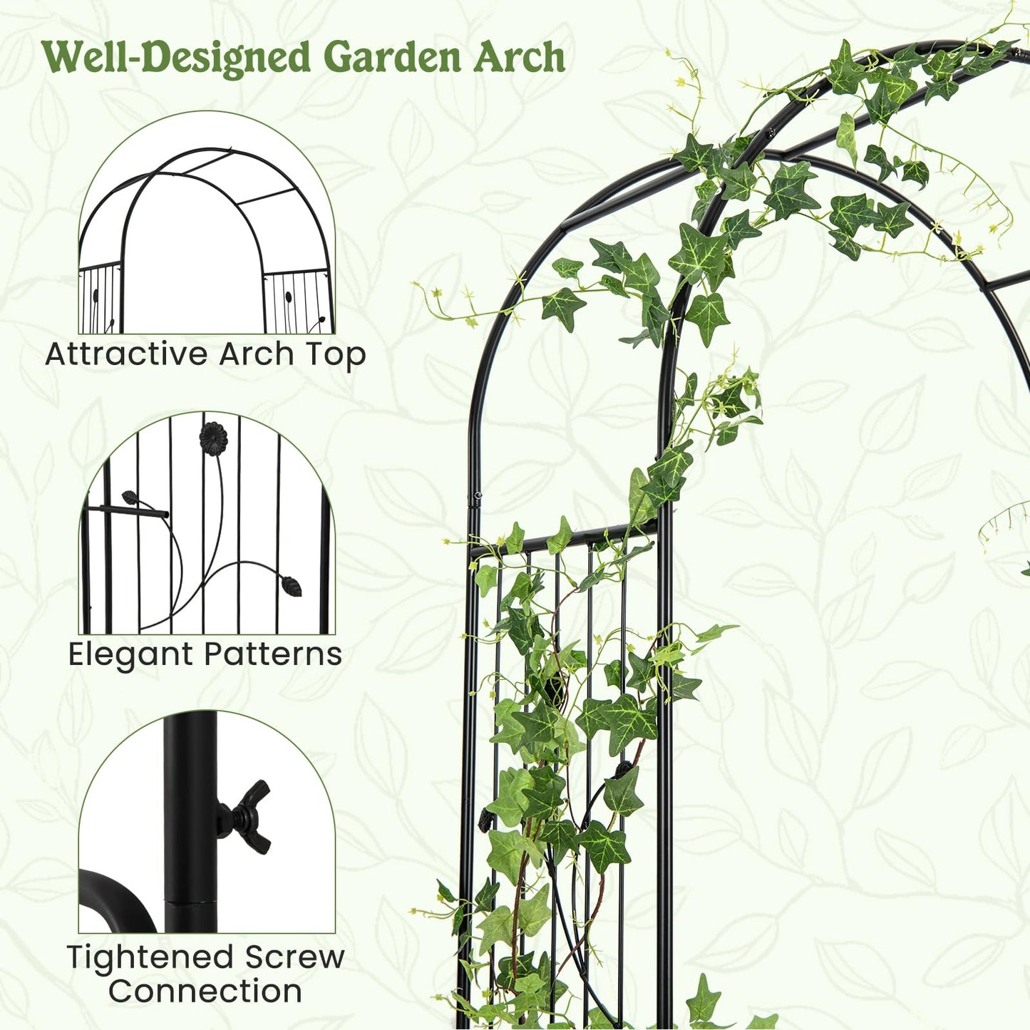 COSTWAY Garden Arch with with Gate and Planter Boxes, 2.2M Metal Pergola Arbor Trellis for Climbing Plant Rose Vines, Plants Support Archway for Lawn Backyard Party Wedding