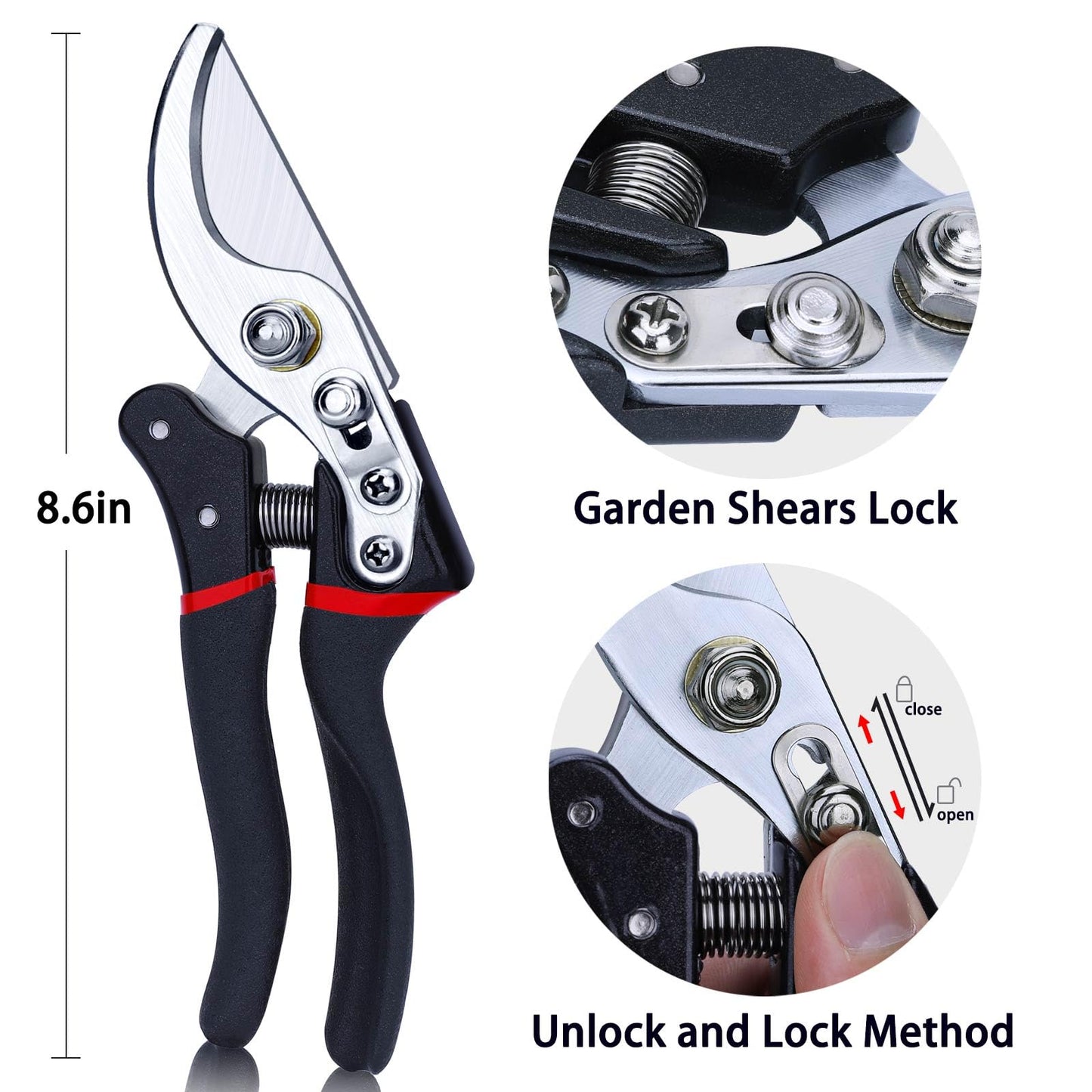 Kynup Secateurs Pruning Scissors, Gardening Pruning Shears, Garden Scissors, Hedge & Garden Shears, Clippers for Plants, Gardening, Trimming, Garden Tool(Black)