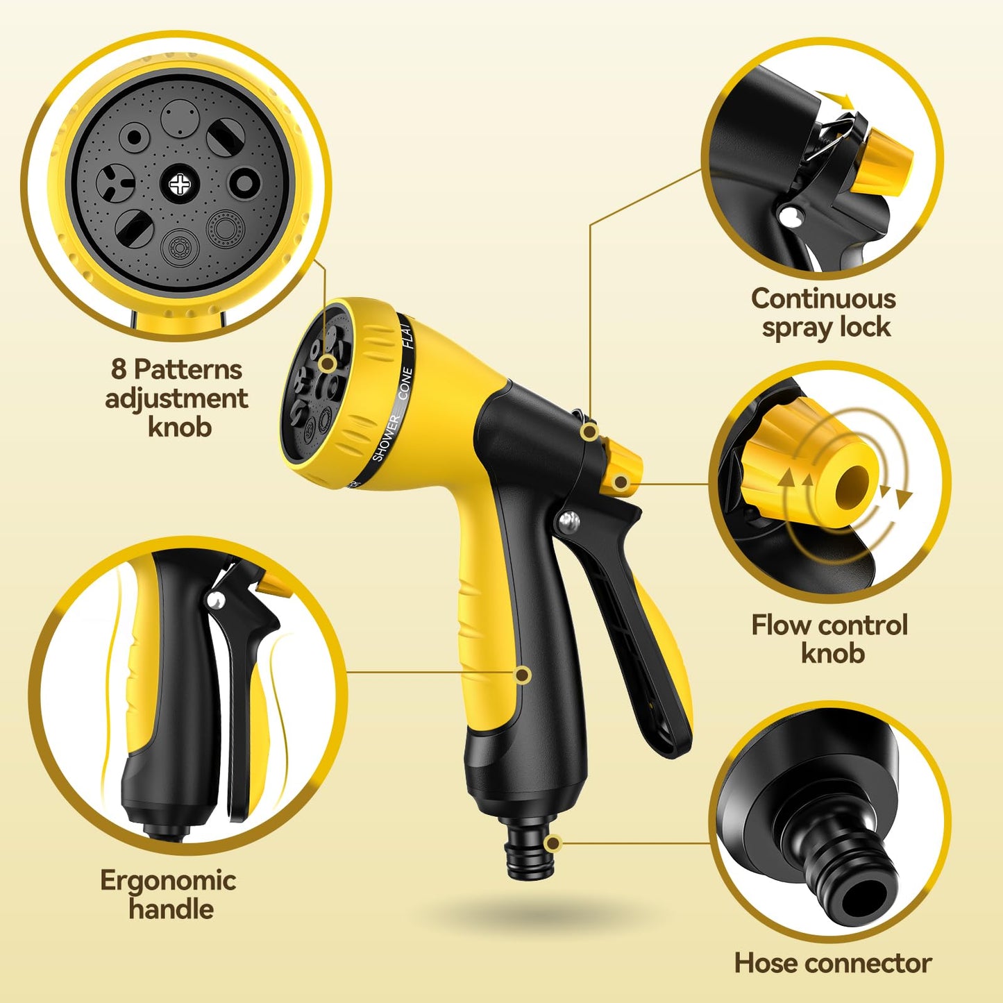 VOXON Hose Pipe Spray Gun with 8 Adjustable Patterns, Garden Hose Spray Gun High Pressure Hose Gun Perfect for Car, Pet Washing, Cleaning and Garden Watering