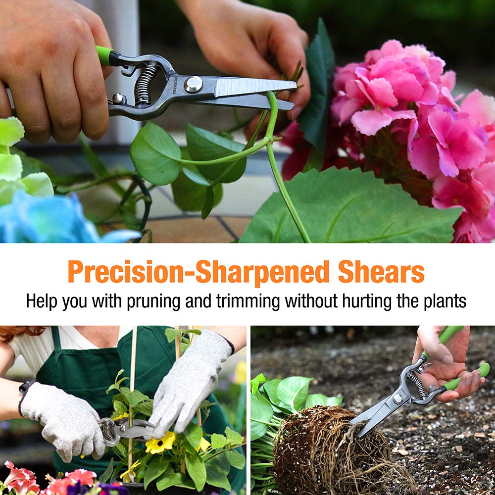 WORKPRO 2-Piece 8" Pruning Shears Set, Heavy Duty Secateurs Blade with Heat Treatment, Garden Shears, Hand Pruner Scissors for Garden Fruits Vegetables Plants Flowers, Soft Handle and Thumb Lock
