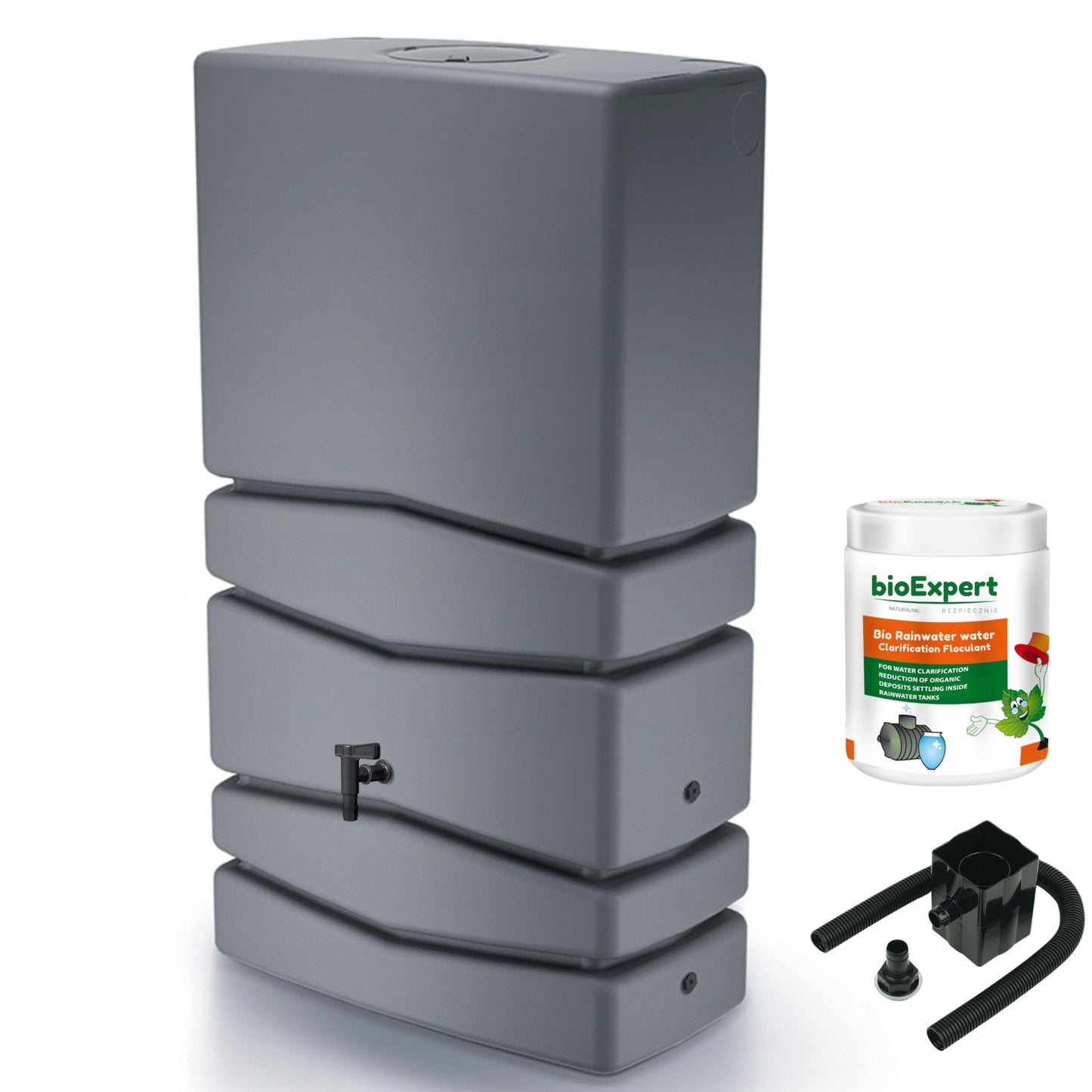 Water Butt with Tap - Modern Tower Shaped- Grey 350L - Ideal for Gardens and Terraces, Saves Water and Promotes Plant Growth