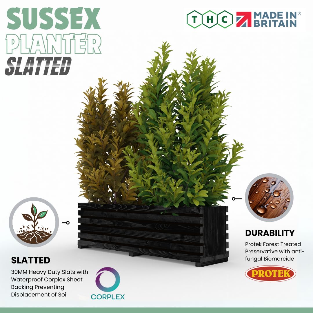 The Hutch Company Sussex Planters (3FT BLACK SLATTED)