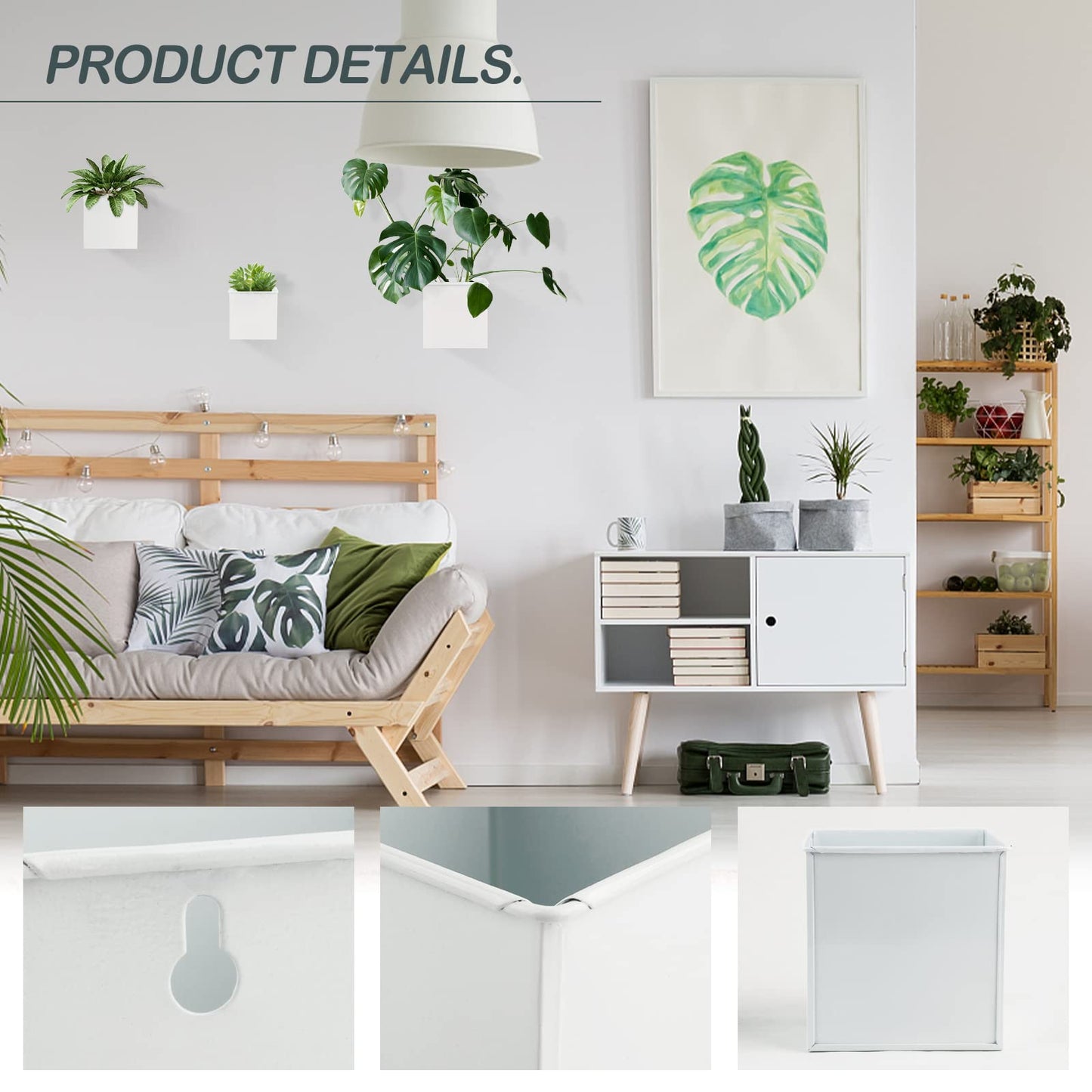 BOFUNX 3Pcs Wall Mounted Flower Pots, 3 Sizes Metal Wall Planter Hanging Flower Pots Wall Plant Container for Home Wall Decoration