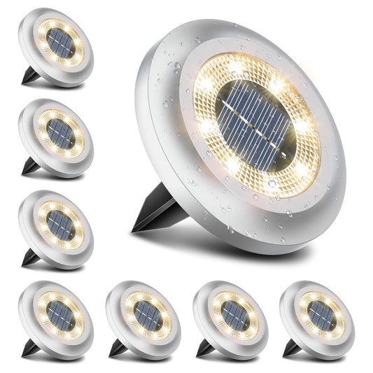 Solar Lights Outdoor Garden,600mAh 8 LED Solar Disk Ground Lights for Garden Lawn Pathway Yard Landscape Walkway（8 Pack Warm White）