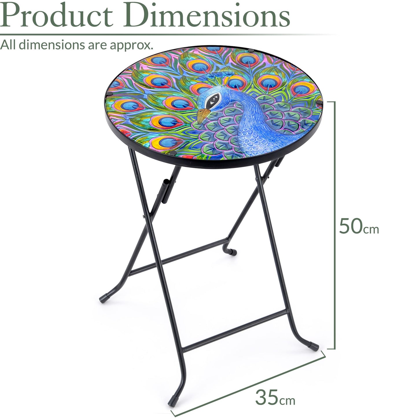 CHRISTOW Bistro Table Glass Top Round Folding Garden Patio Decoration Plant Stand (Painted Peacock)