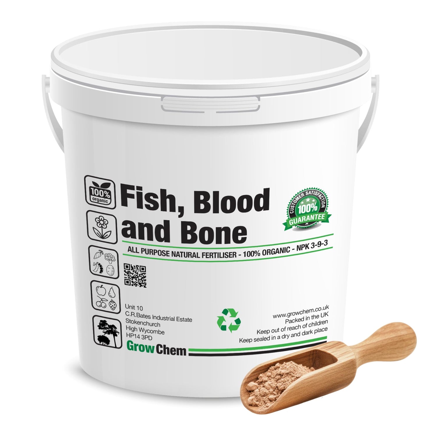Grow Chem Fish, Blood & Bone Fertiliser (1KG Bucket) Multi-Purpose – Organic Fertiliser for Plants & Lawns – Nutrient-Packed, Easy-Apply Plant Food for Strong Healthy Produce, Flowers & Lawns