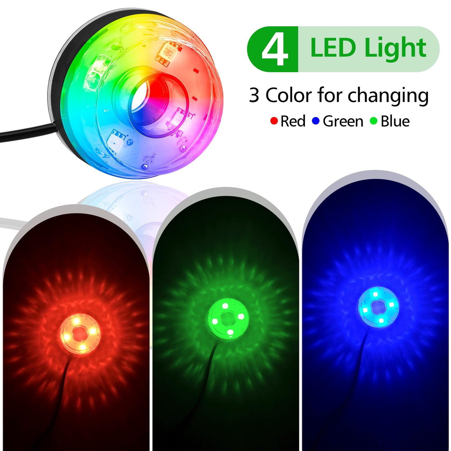 NATPOW Mini Submersible Water Pump, 800L/H Fountain Pump with 3 Colorful LED Lights, Pond Pumps with Mushroom and Blossom Spray Head for Aquarium Fish Tank, Outdoor Fountain, Water Feature