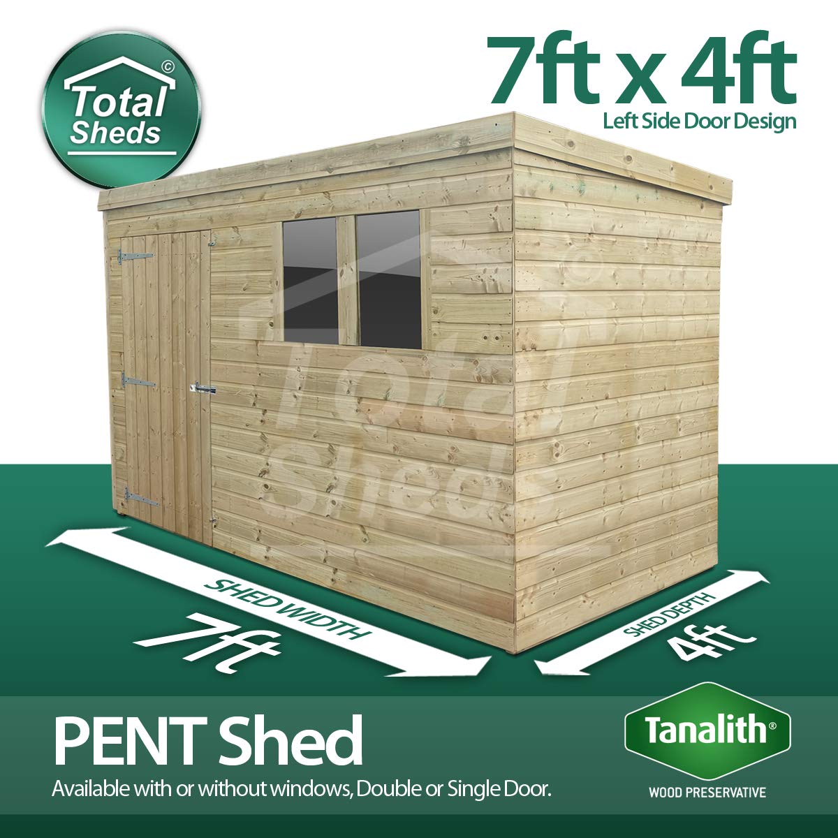 Total 7ft x 4ft Pent Garden Timber Shed