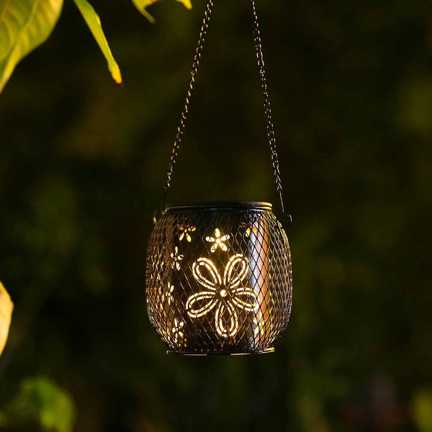 Neoglint Butterfly Solar Lanterns Light, 2 Pcs Outdoor Hanging Garden Lights Metal Lamp IP65 Waterproof Garden Ornaments Lantern Lights for Patio Yard Garden Lawn