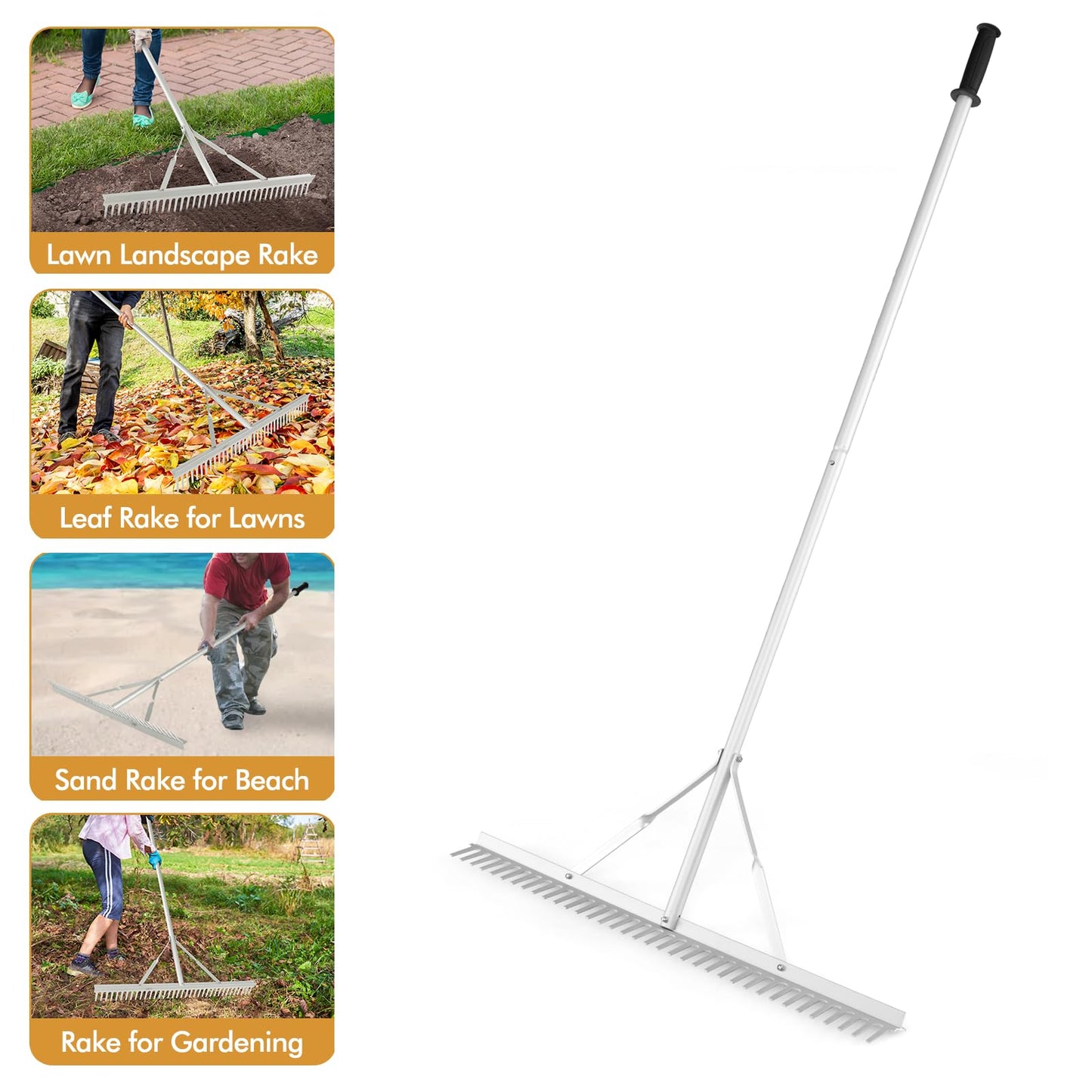 GiantexUK 36'' Aluminum Landscape Rake, 36 Tines Garden Rake with 68" Handle & Double-Sided Head, Heavy Duty Sand Soil Rake Tool for Leveling Lawn Gathering Leaf Beach Lake