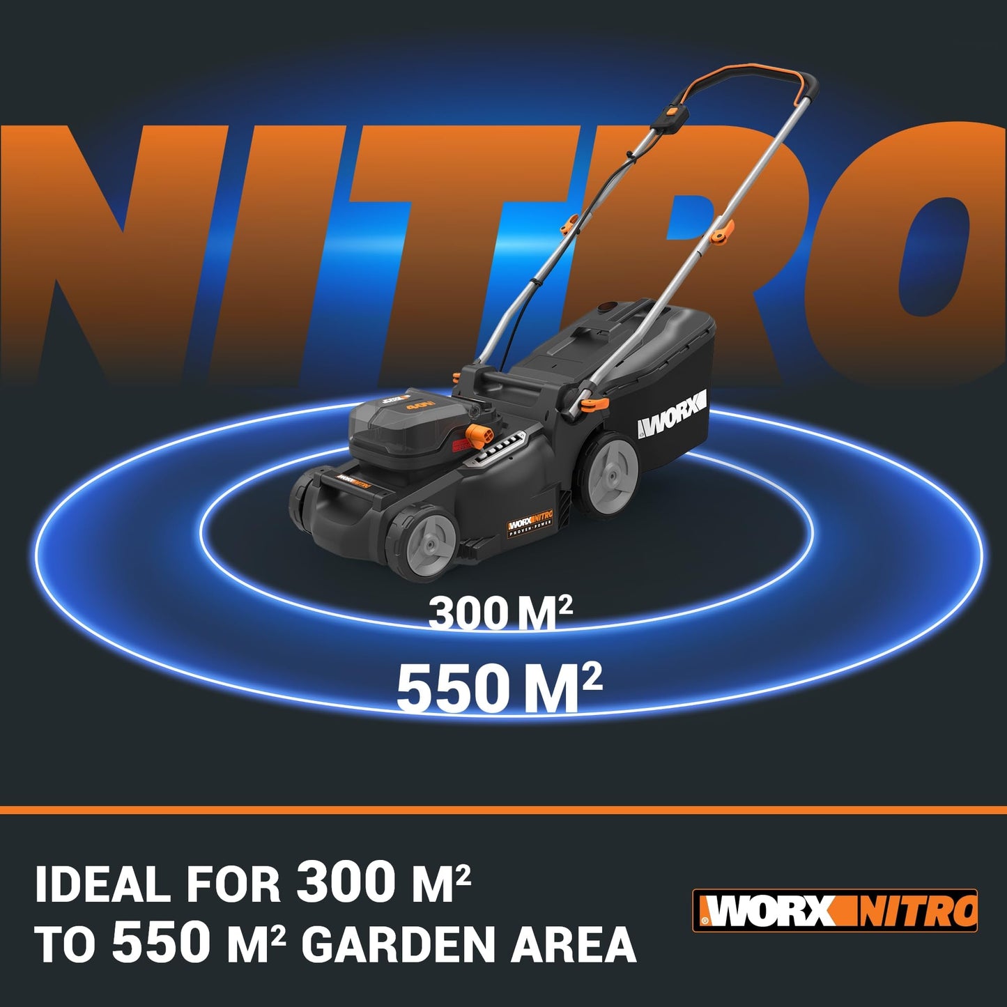Worx WG737E 40V 37cm Cordless Lawnmower – Ideal for Medium to Large Gardens (300-550㎡) – Includes 2x 4.0Ah Batteries & Charger – IntelliCut™ Tech, Mulching & Bagging, Adjustable Height, PowerShare