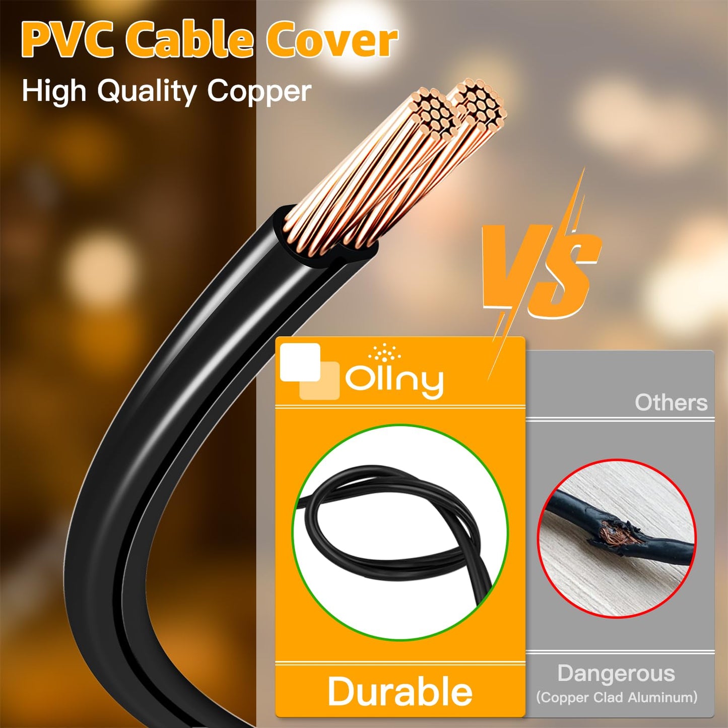 Ollny Festoon Lights Outdoor 15m, Christmas LED String Light Mains Powered, Waterproof with Plug/25-2 Shatterproof G40 Bulbs/Hook, Bright Warm White Lighting Outside Indoor Tree Garden Decorations