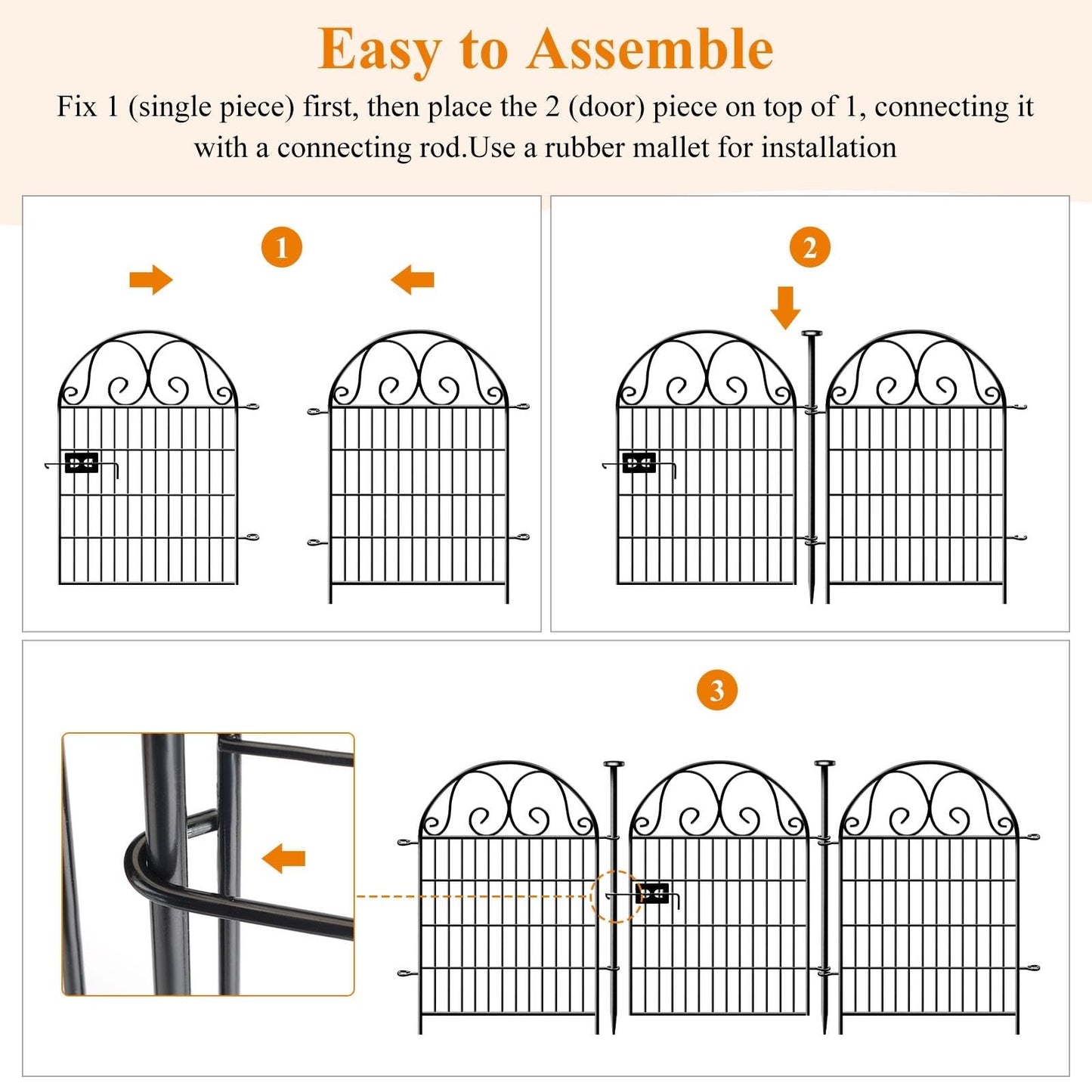 Getlay Tall Garden Animal Barrier with Gate, 36in(H)×17.5ft(L) 8-Panel Dog Fence, Black Heavy Duty Metal Temporary Defense Fence