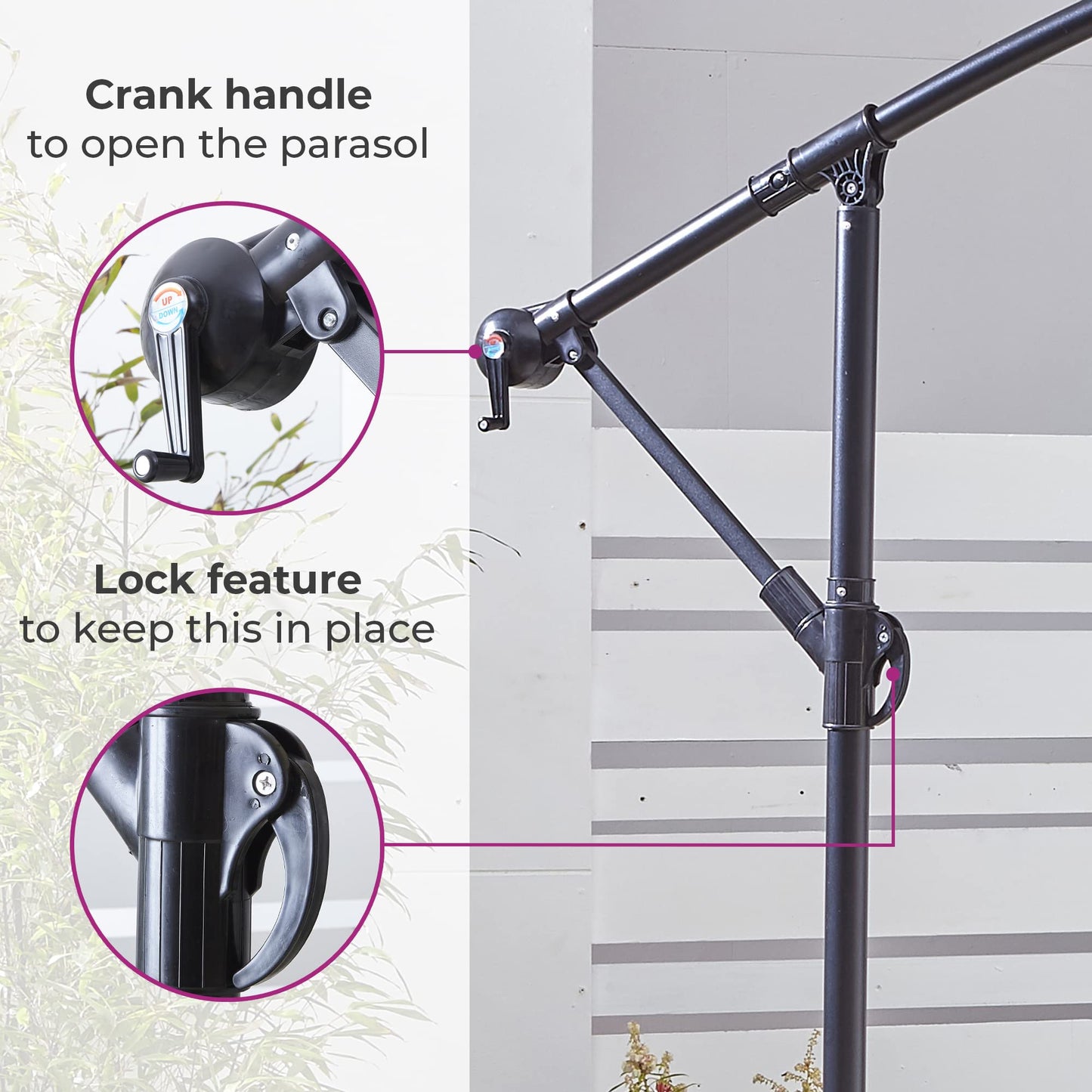 Neo 3M Garden Banana Outdoor Waterproof Freestanding Parasol LED Lights Hanging Cantilever Umbrella Sun Shade with Crank Handle Water Base (Grey)