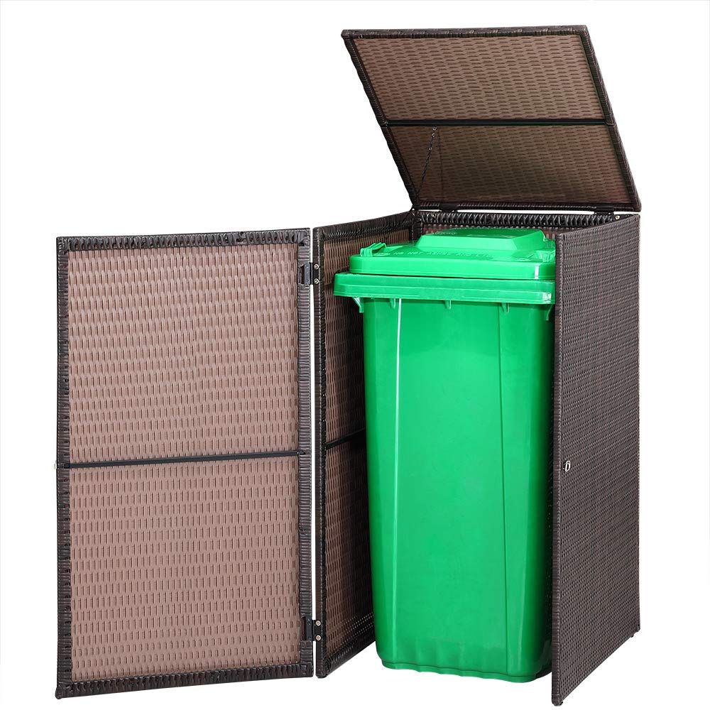 CASARIA® Wheelie Bin Storage Hideaway | Outdoor Bin Screen | Brown Poly Rattan | Lockable | Hinged Lid for Easy Access | Garden Shed Dustbin Rubbish Cover | 240L | 115 x 65 x 80cm