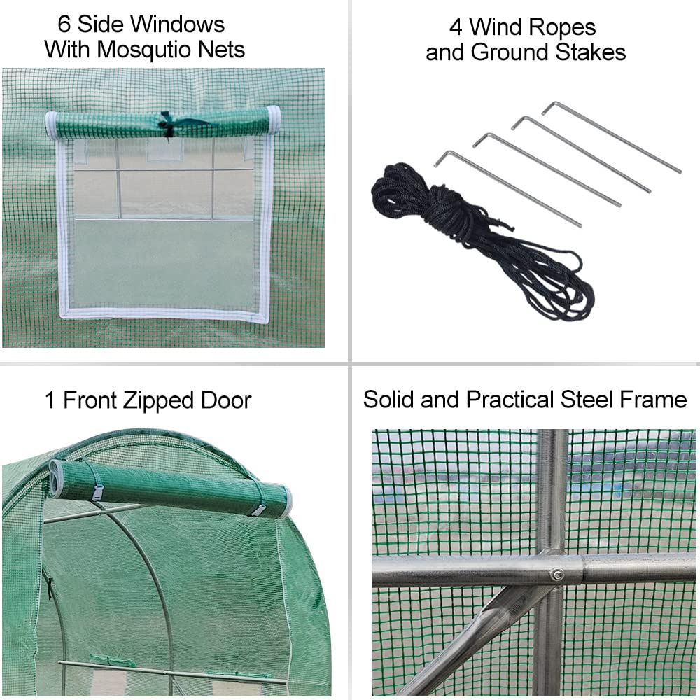 Panana Walk-in Greenhouse Galvanised Frame Polly Tunnel Patio Garden Outdoor Polytunnel 2M/3M/4M/6M (3x2x2m)