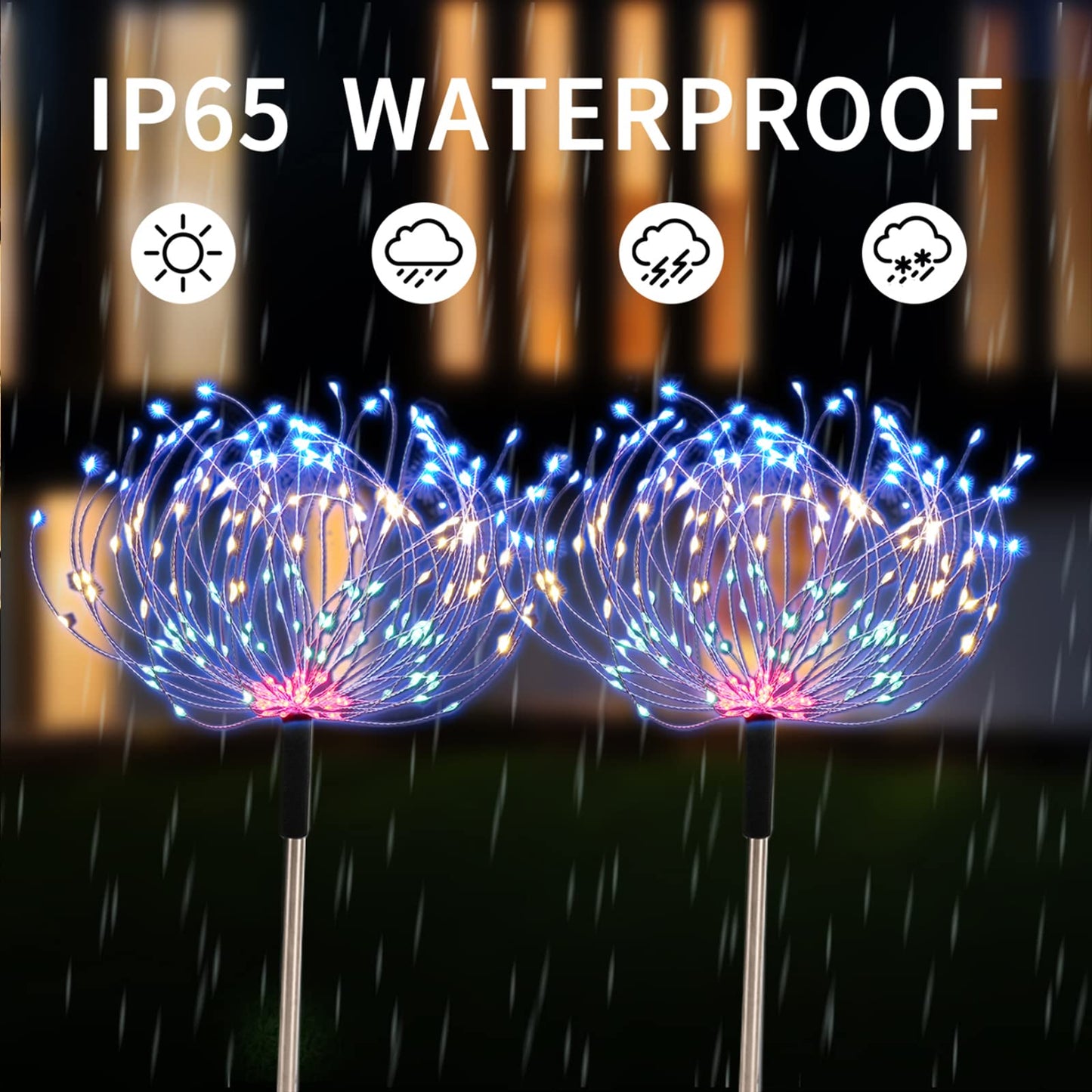 AcaJoe Solar Garden Lights Outdoor 4 Pack 480 LED Firework Path Lights Solar Powered Starburst Fairy Lights Waterproof 8 Lighting Modes with Remote Control for Patio Christmas Party Yard Decorative