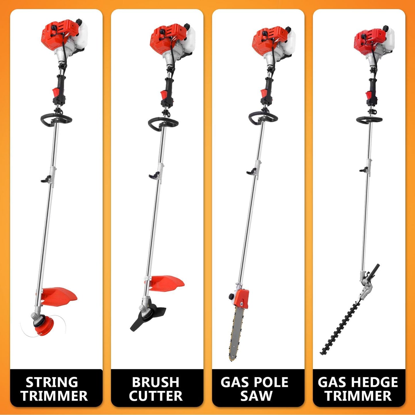 52cc Petrol Strimmer, 5 in 1 Multi Function Petrol Hedge Trimmer Garden Strimmer, String Trimmer, Brush Cutter with 3T Blade, Steel Wire Strimmer Weed Chainsaw