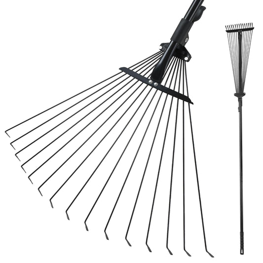 Mitclear Garden Rake with Telescopic Handle(71IN), 7-25IN Adjustable Leaf Rake for Gardening, Hand Rake with 25 Tines for Lawn, Yard, Artificial Grass