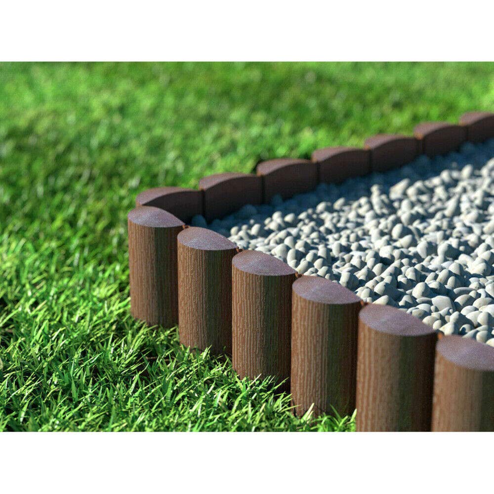 Grey Lawn Edging Border Palisade - 2.5 metres / 8.2 ft Long - Garden Fencing with Wood Log Texture and Ground Stakes for Landscaping, Flower Beds, Patio, Lawn, Pavement Edge