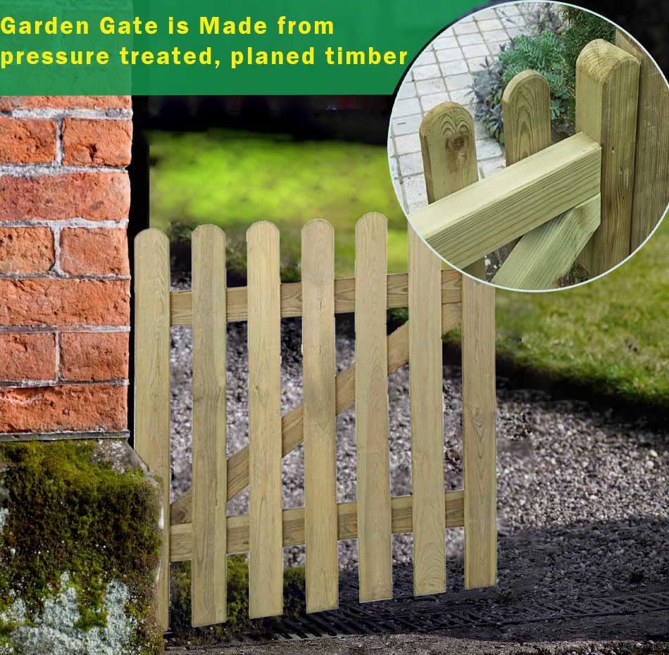 zeeyrak Pressure Treated Wooden Picket Garden Gate 3ft x 3ft, Wooden Picket Fence Panels, Handmade Wood Gate, Decorative Garden Gate, Outdoor Gate
