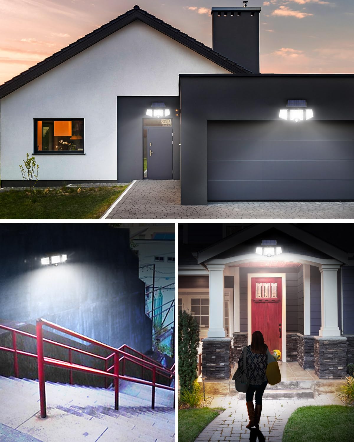 LE Lepro Solar Security Lights, 1200LM Solar Floodlights Motion Sensor with 360 Degree 3 Adjustable Heads, IP65 Waterproof, Wide Lighting Angle Solar Lights Outdoor for Yard Garage Pathway