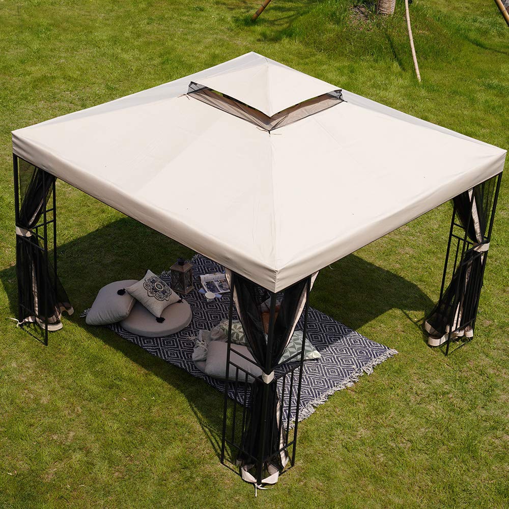 Grand patio Gazebo 3×3m with Side Netting, Garden Gazebo Event Shelter Sun Shade Heavy Duty Outdoor Canopy for BBQ, Event, Party -Beige