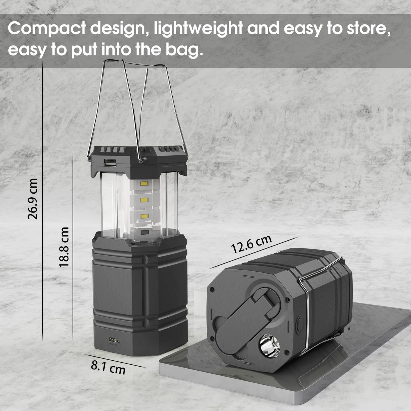 Camping Lantern, Rechargeable Camping Lights with Solar, Hand Crank and USB Charger, Collapsible Tent Light with Handles, Portable Electric LED Light for Outdoor Camping and Tent