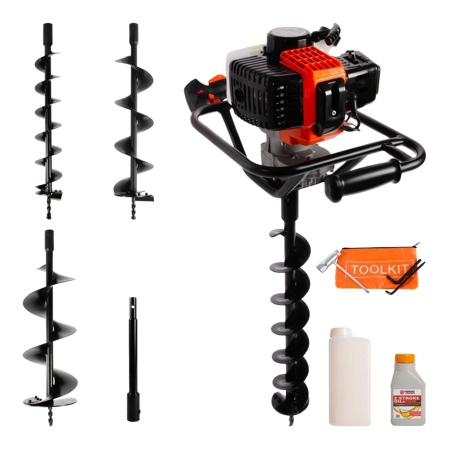 52cc Petrol Earth Auger / Fence Post Hole Borer - 3 Auger Bits - Extension Bit - More