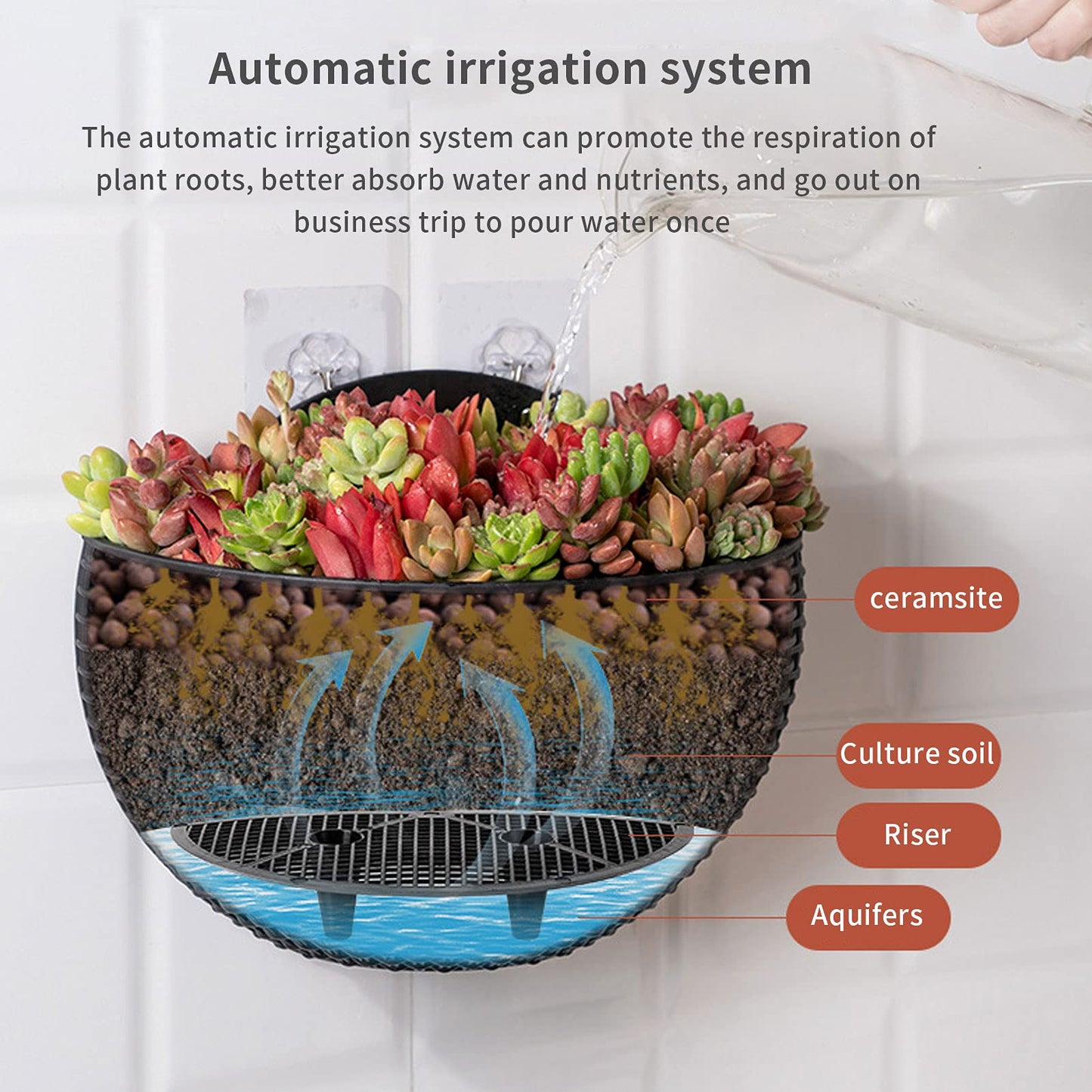 2 Pcs Imitation Rattan Wall Hanging Flower Pot, Semicircle Hanging Planters Outdoor with Drainage Hole and Hooks, Plastic Garden Hanging Basket for Balcony Fence (Coffee)