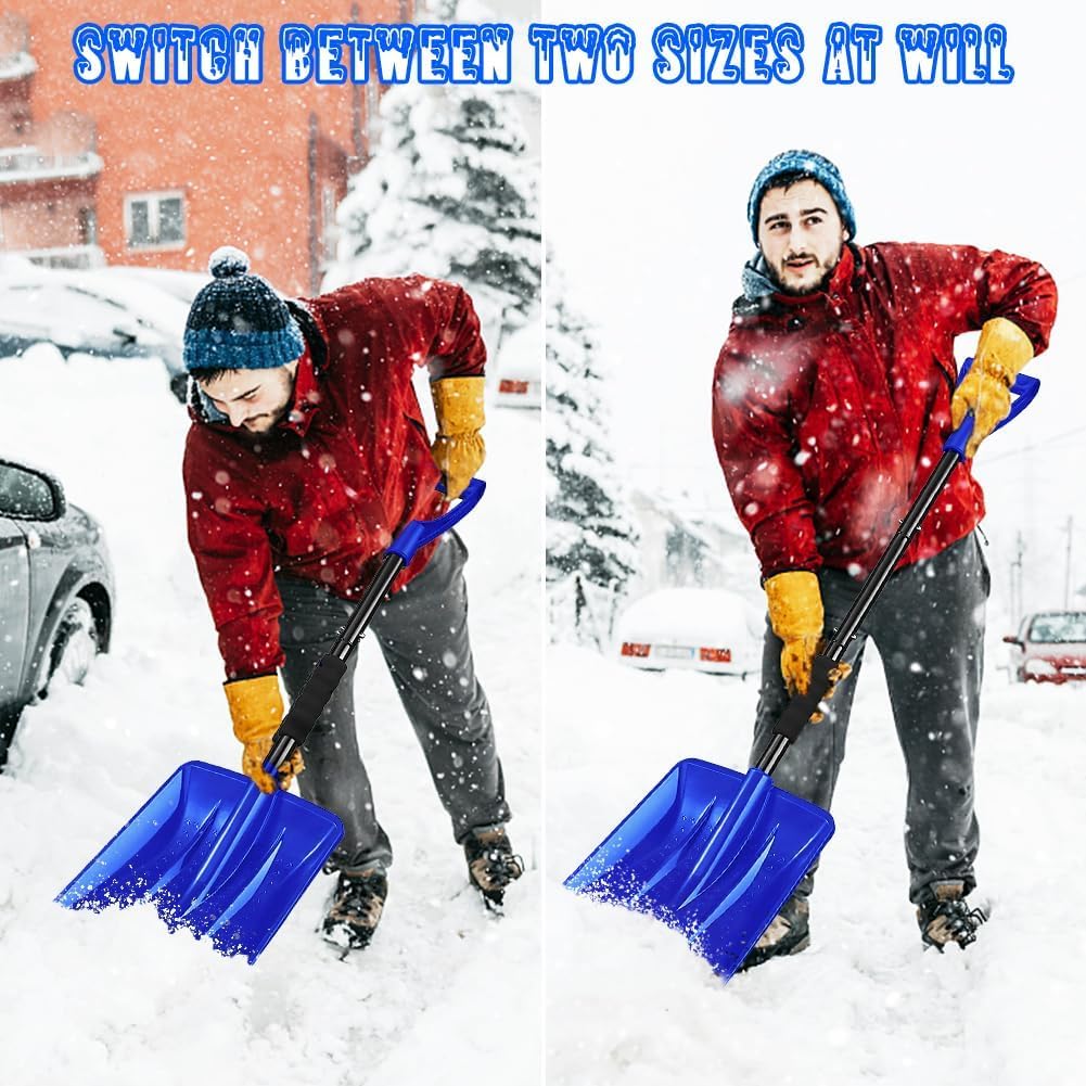 Snow Shovel,2025 New Upgrade Snow Shovels for Snow Removal, Lightweight Portable Adjustable Large Capacity Shovel Perfect for Garden, Camping, Snowman Playing and Emergency(BLUE)