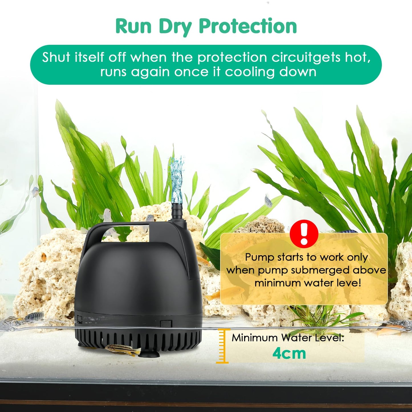 hygger Water Pump for Water Feature,1000L/H Submersible Water Pump for Fountain Pond Hydroponic Statuary Waterfall,18W Aquarium Water Change Pump with 2 Nozzles