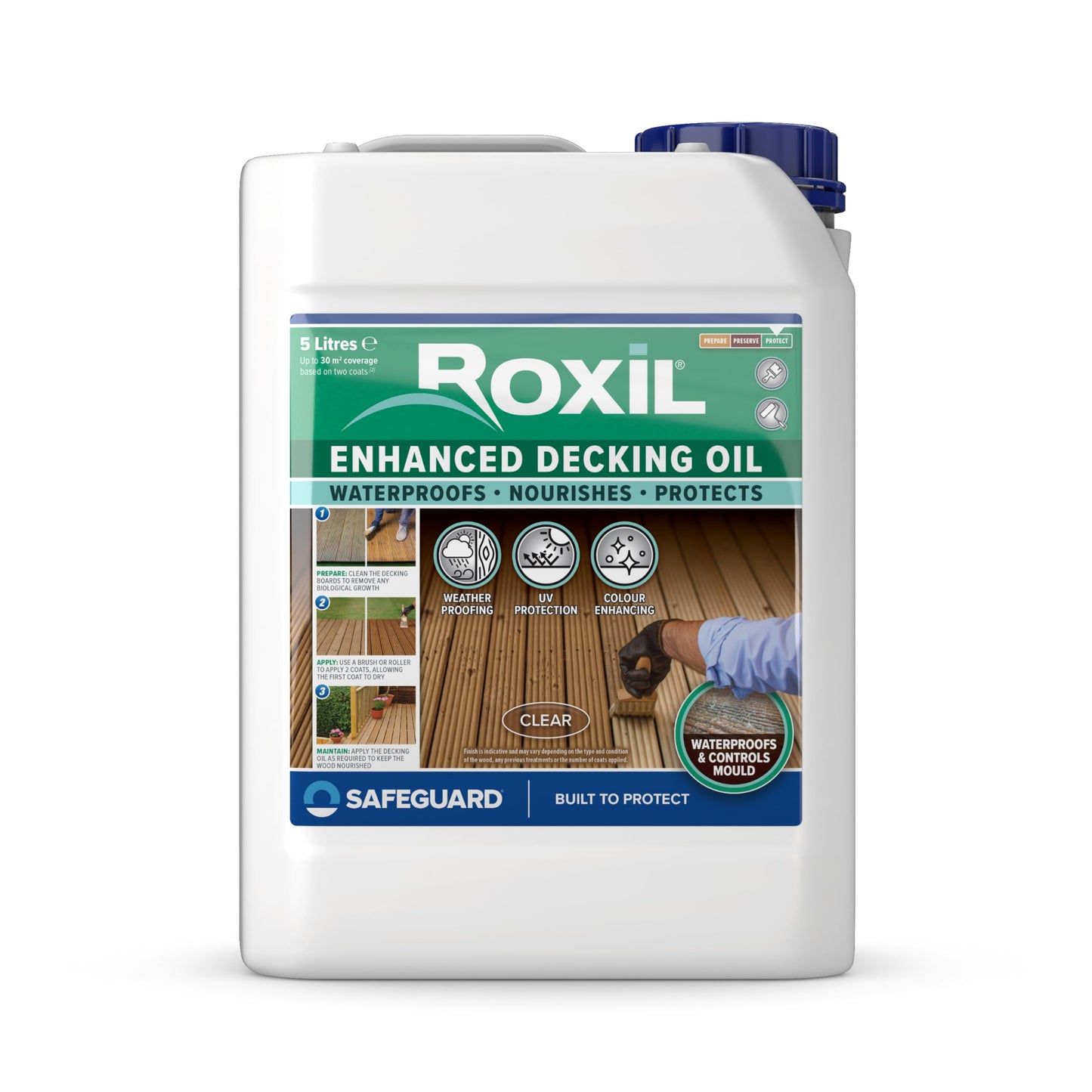 Roxil Enhanced Decking Oil 5L Clear - Weatherproof, Nourish and Protect Outdoor Wood with Added UV Protection