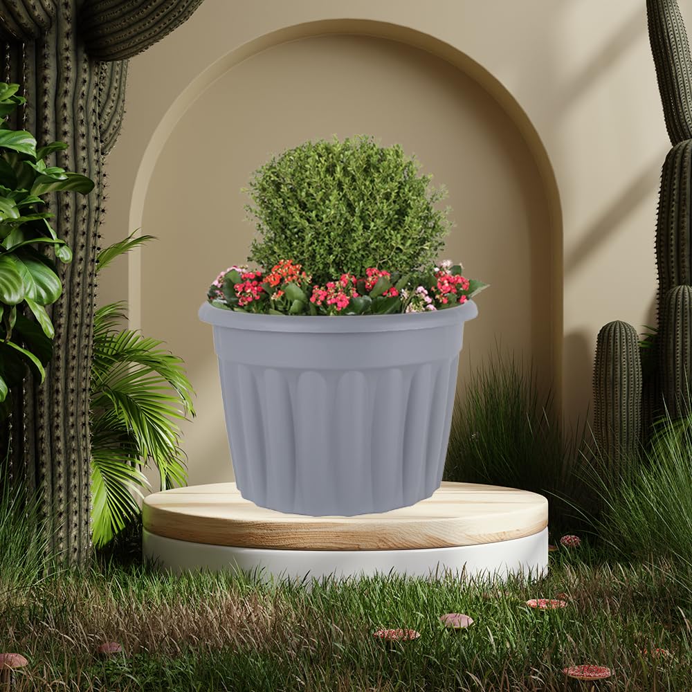 (60cm, 69L, Pack of 3) Extra Large Upcycled Grey Traditional Round Plastic Planter Flower Pot Nursery Planter Decorative Garden Container for Plants/Flowers/Vegetables Indoor and Outdoor Planter Pot