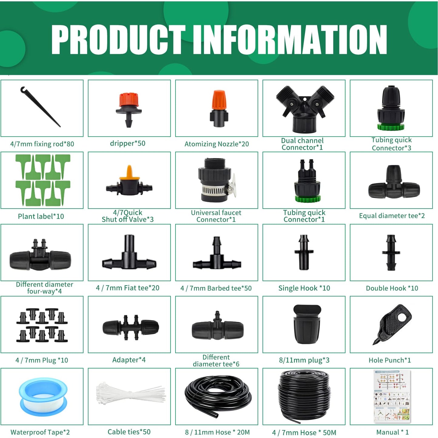 ZOUFRIDN 344 PCS Irrigation System Greenhouse Watering Systems,165FT/50M Drip Irrigation System, Automatic Irrigation System with Adjustable Nozzle Sprayer and Dripper Automatic for Lawn/Garden/Patio