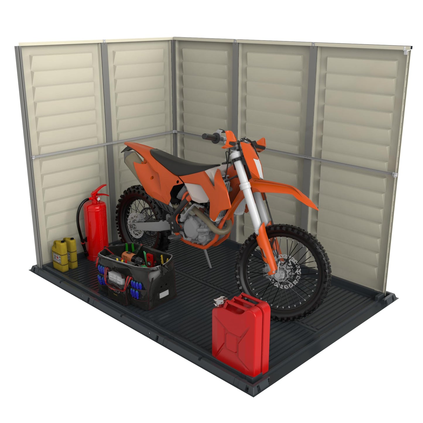 Duramax YardMate PLUS 5 x 8 (4.28 m2) Plastic Garden Shed with Heavy-Duty Plastic Floor, Strong Metal Roof Structure, Fire Retardant & Maintenance-Free Storage Shed, Dark Grey & Adobe