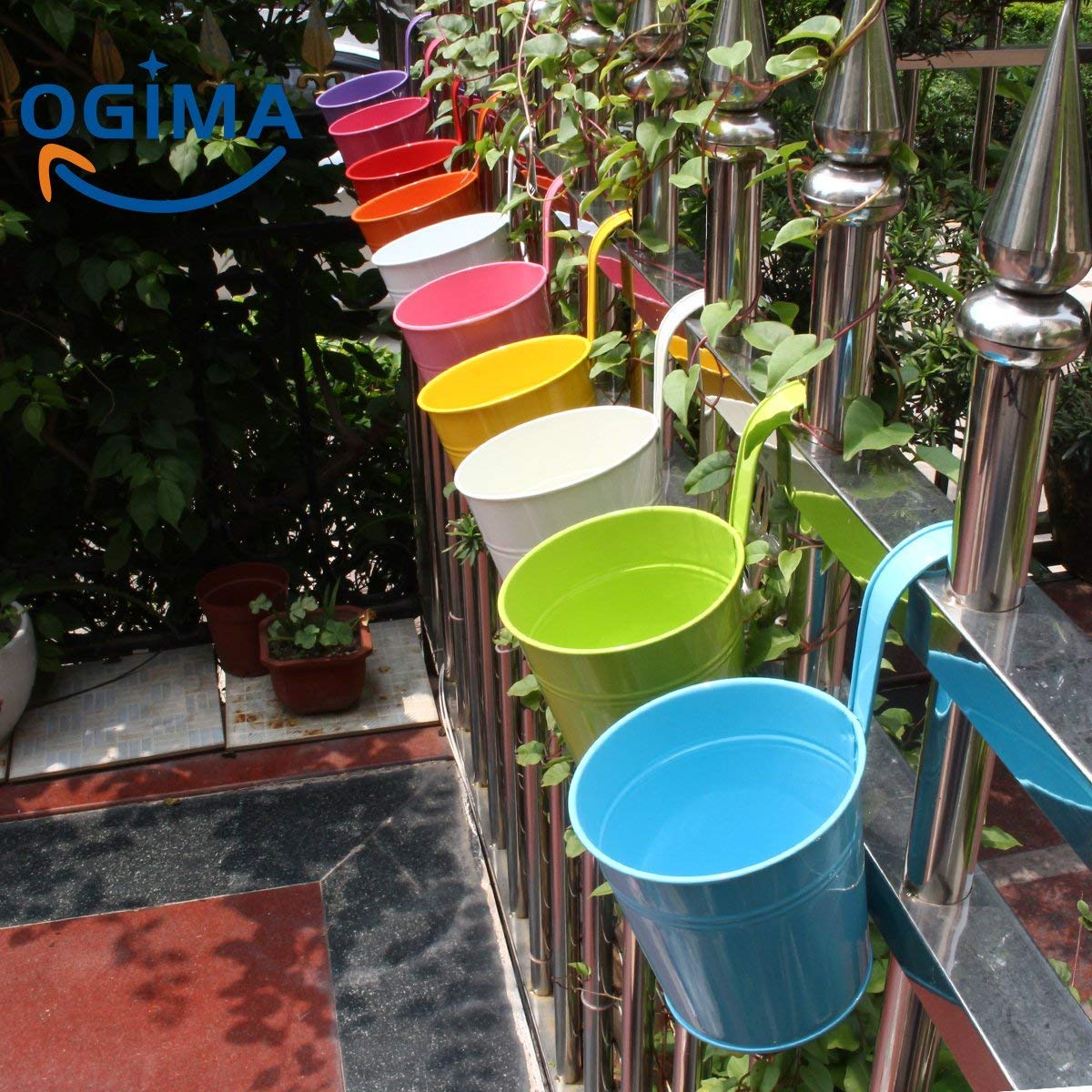 OGIMA 10 x Metal Iron Flower Pot Vase Hanging Balcony Garden Planter Home Decor