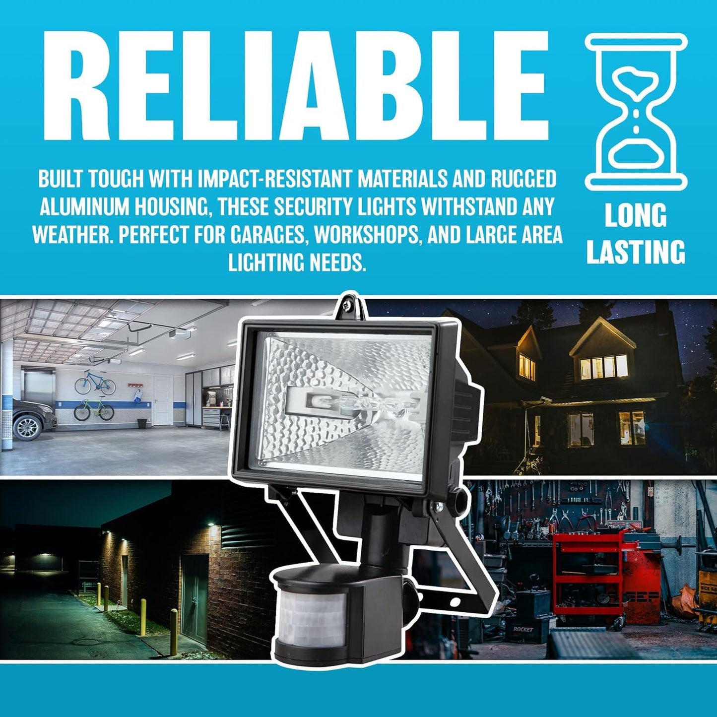 150W Security Flood Light with Sensor - Outdoor Halogen Light, Suitable for Gardens, Garage, Forecourt | PIR Motion Sensor | Waterproof, Weatherproof & Rust Proof - 150 Watt Power, Aluminium Body