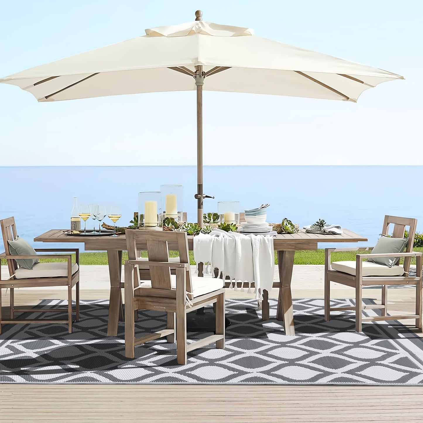 VK·living Outdoor Rug for Garden Patios Waterproof 120X180cm Reversible Carpet Durable & UV Resistant Modern Outdoor Mat Portable Lightweight Area Patio Rugs for Balcony Camping Yard RV Grey&White