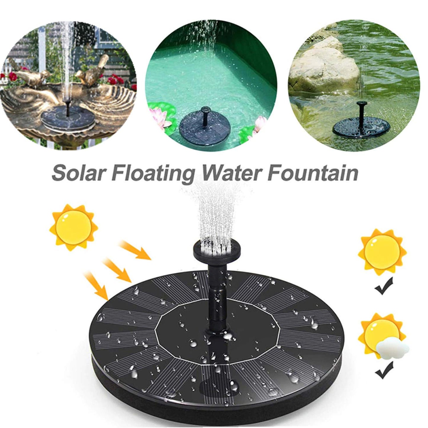 Jsdoin Solar Fountain Pump,Solar Powered Water Features with 7 Nozzles for The Garden, Floating Solar Pond Pump for Bird Bath,Pool, Patio,Pond and Fish Tank