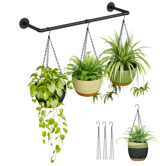 Bamworld 3Pcs Hanging Planters for Indoor Plants 8 inch Plant Hanger Indoor Self Watering Pots for Indoor Plants Plant Hanging Rod Flower Pots with Drainage Holes&Removable Tray（3-Colored）