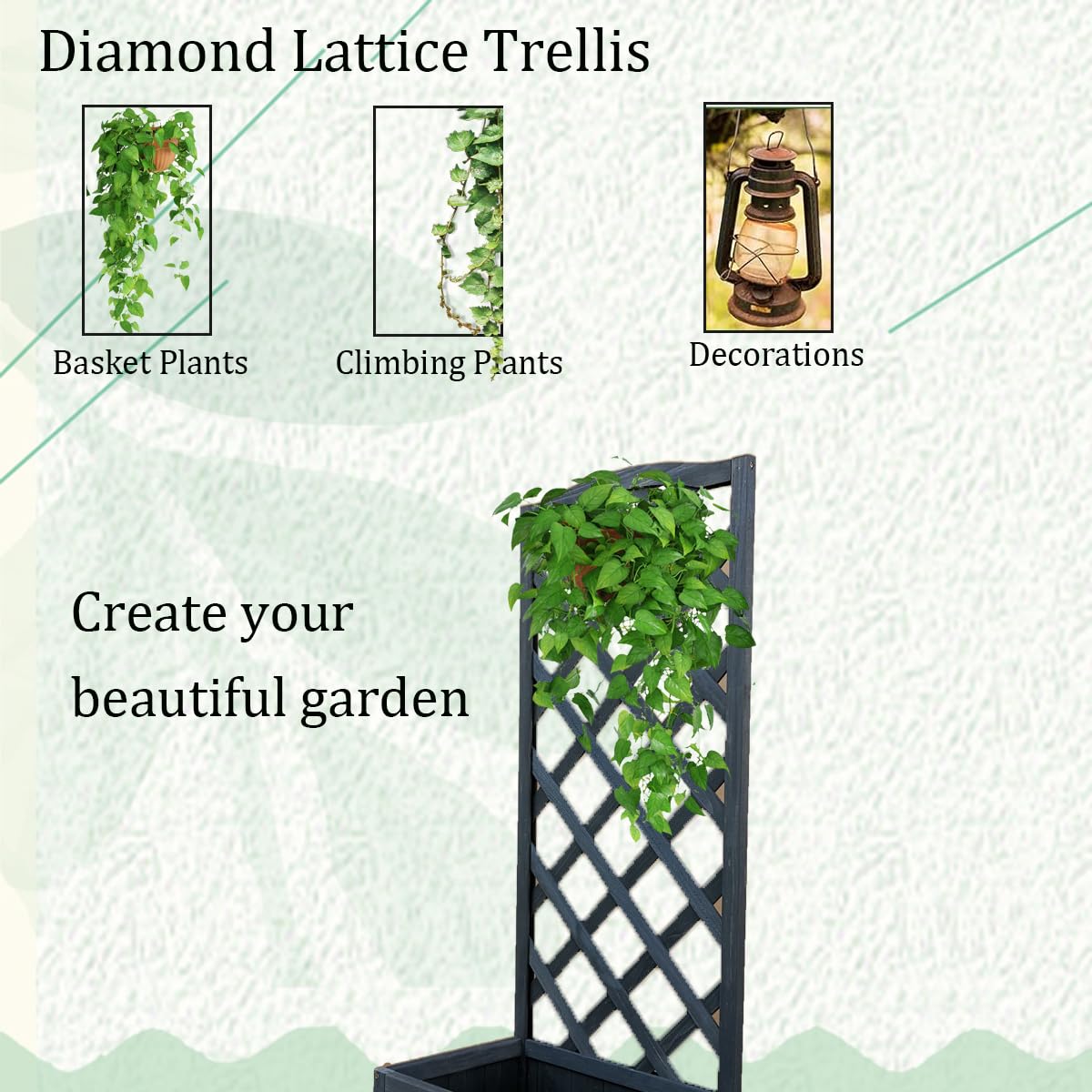 Wooden Planter with Lattice Trellis Panels for Vines Garden Climbing Plants Flowers, Free Standing Plant Pot Box for Garden Patio Raised Bed,L45 x W30 x H120 cm, Grey