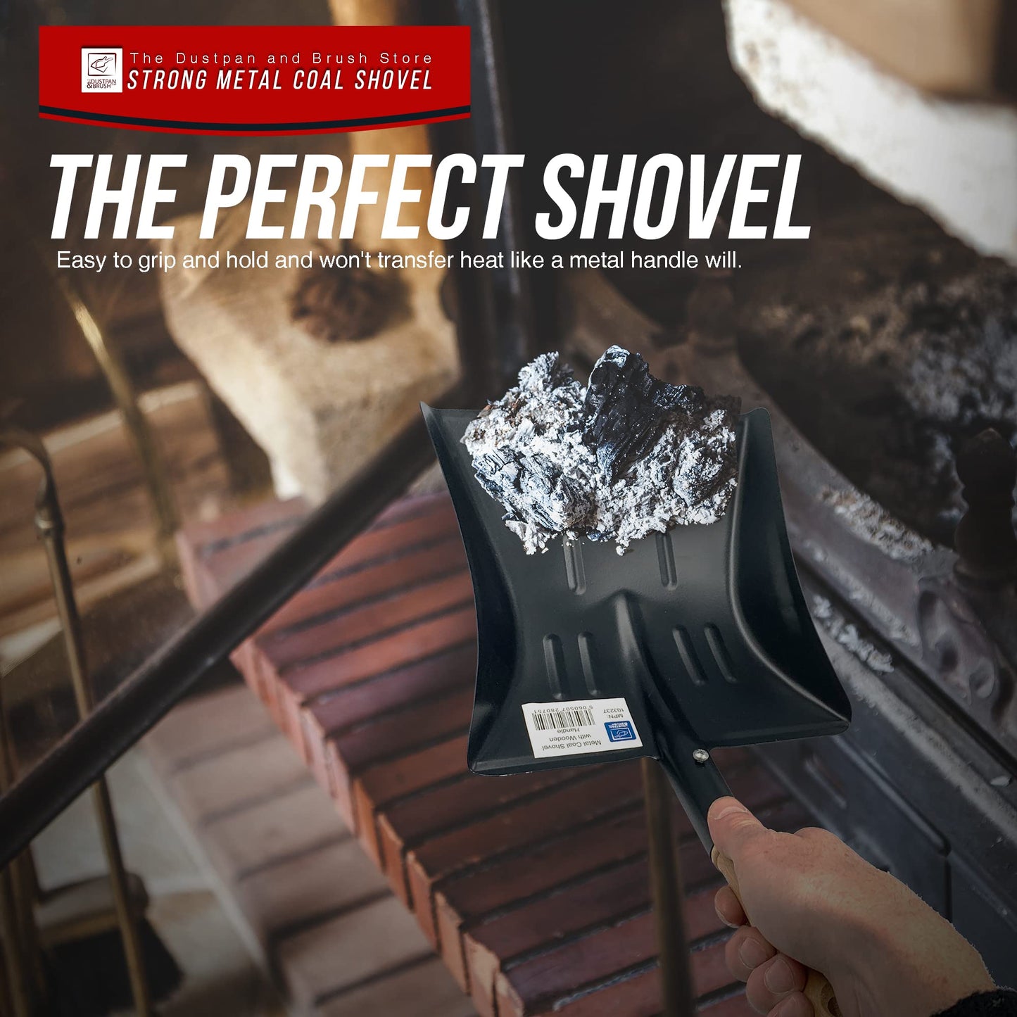 Strong Metal Coal Shovel with Wooden Handle | 9-Inch-Wide Metal Shovel Fireside Dust Ash Pan | Large Coal Scoop to Easily Collect Coal, Ashes, Dust, and Garden Wastes