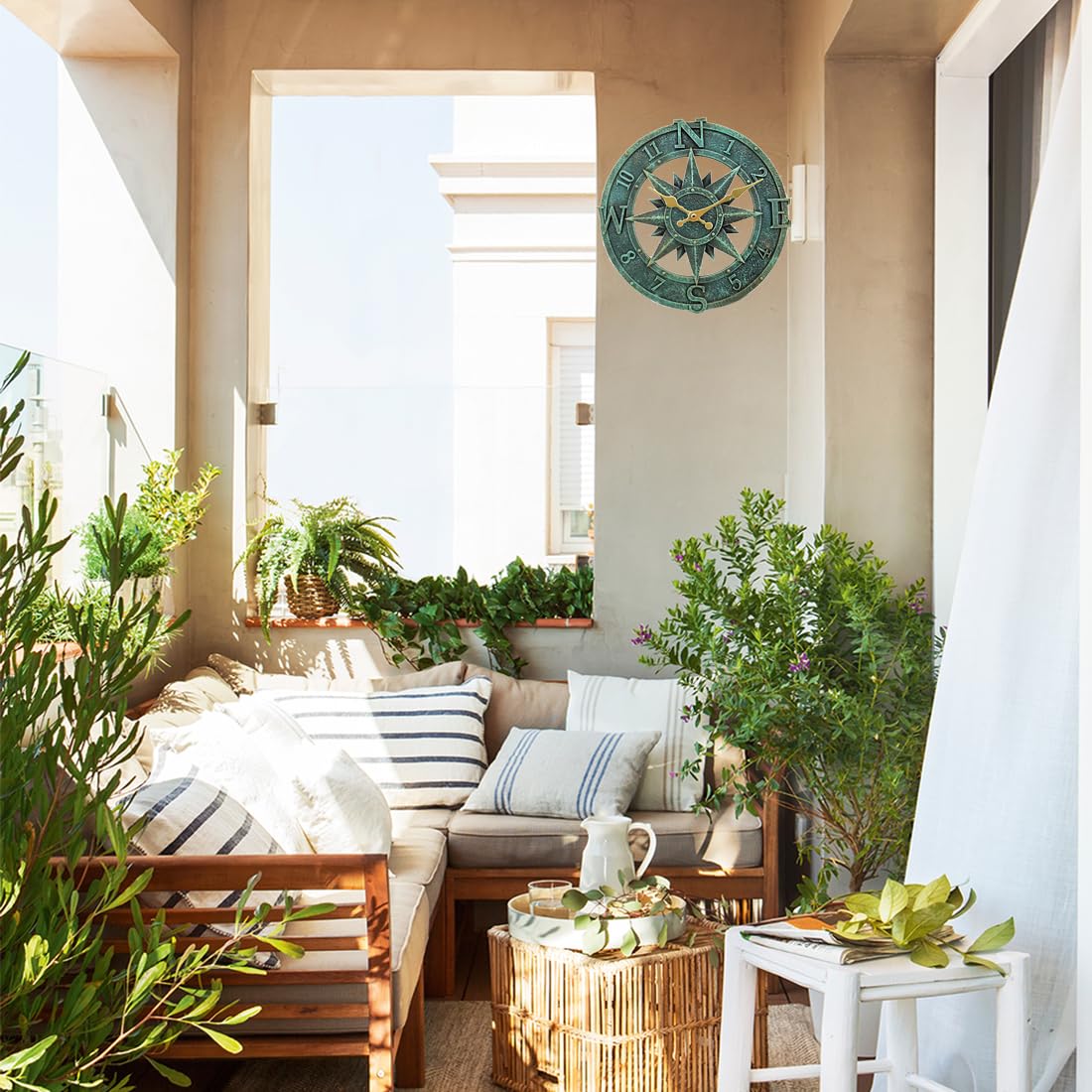 Taodyans Outdoor Wall Clock 30cm Outside Waterproof Garden Clock Quartz Battery Operated Round Clocks Retro Home Kitchen Living Room Decor Clocks -Not Silent (Turquoise)