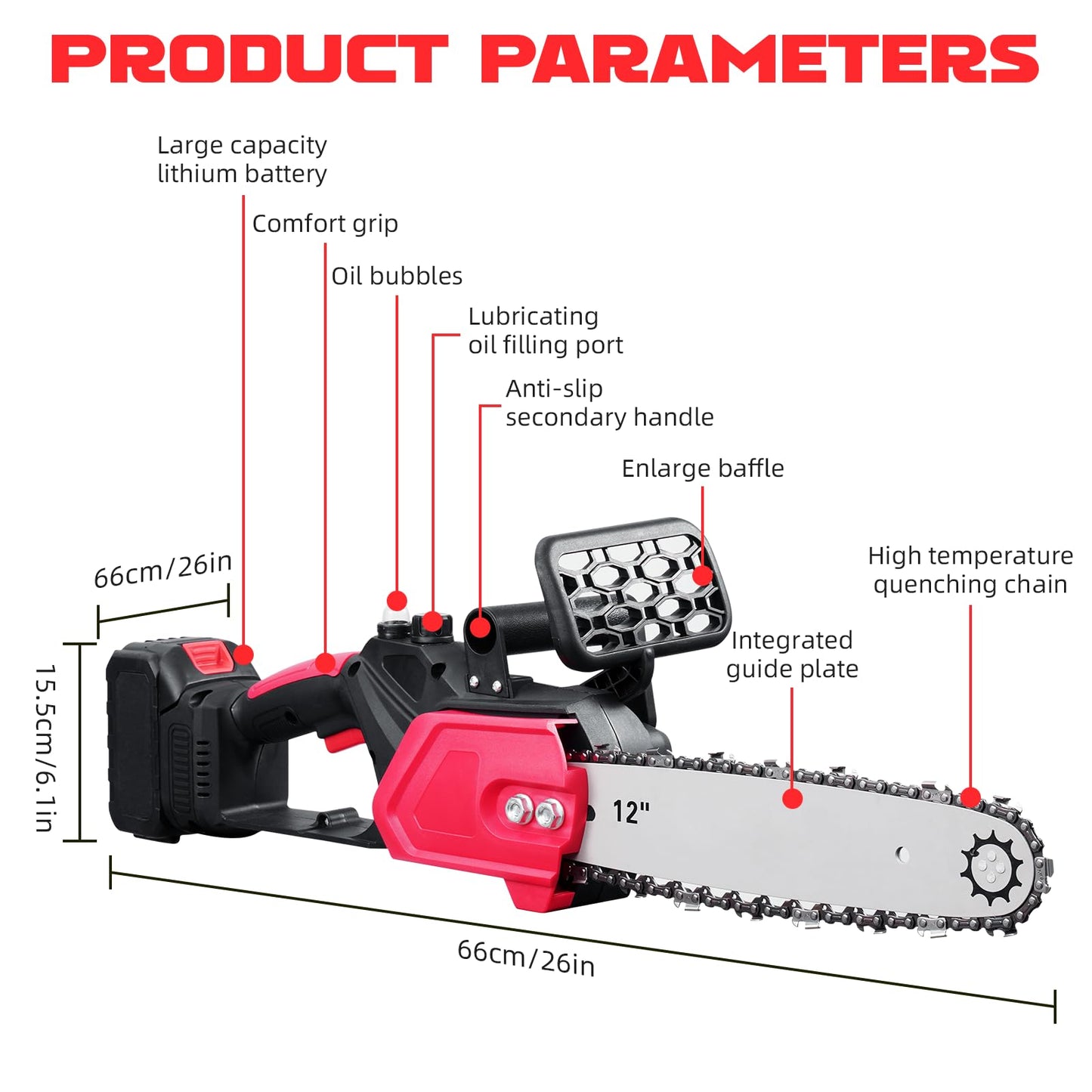 2000W Electric Chainsaw, 21V Cordless Chainsaw with Battery and Charger, 12in Powerful Electric Battery Chainsaw with 2 Chains, Chain Saw for Garden Tree Pruning, 4500rpm, 11m/s Chain Speed