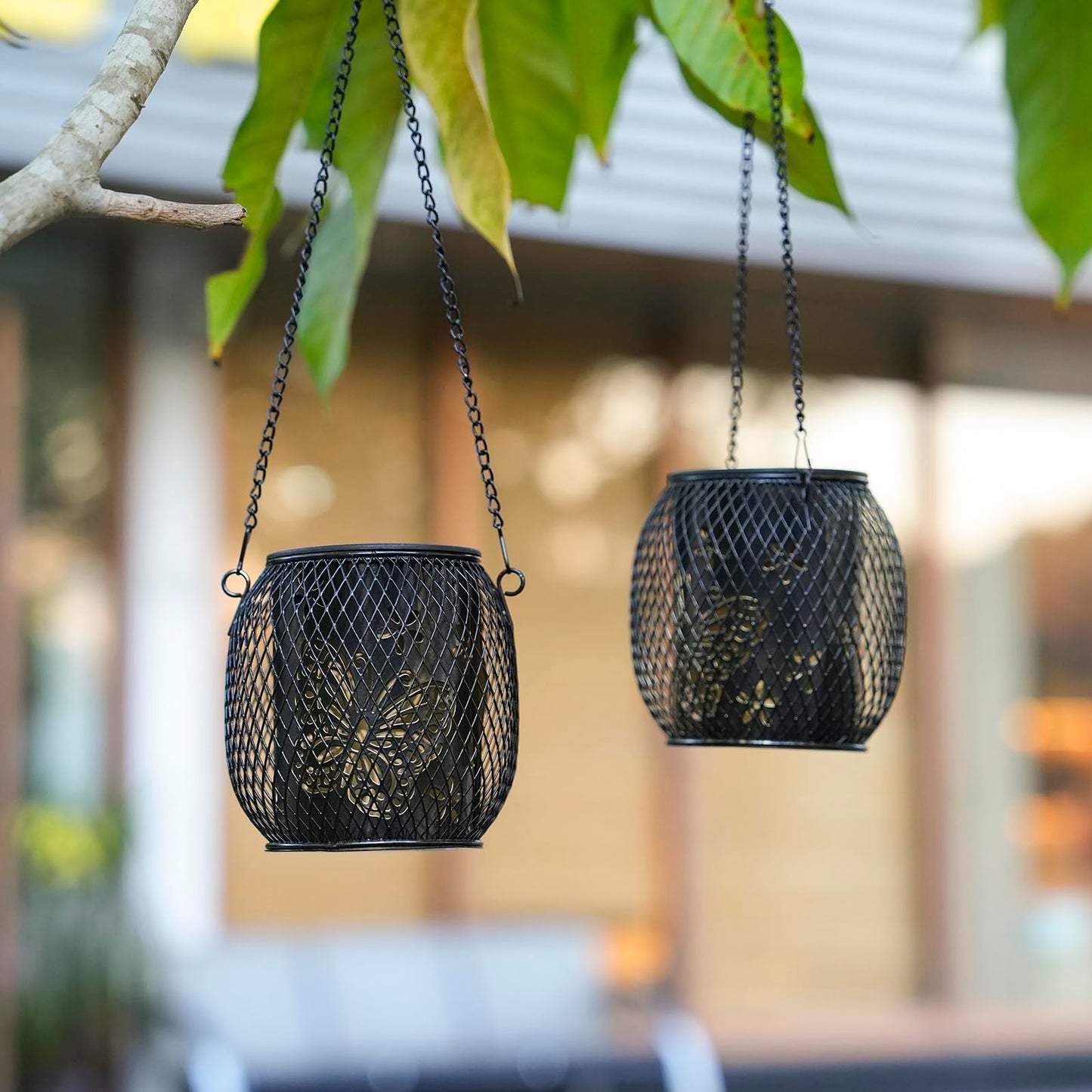 Neoglint Butterfly Solar Lanterns Light, 2 Pcs Outdoor Hanging Garden Lights Metal Lamp IP65 Waterproof Garden Ornaments Lantern Lights for Patio Yard Garden Lawn